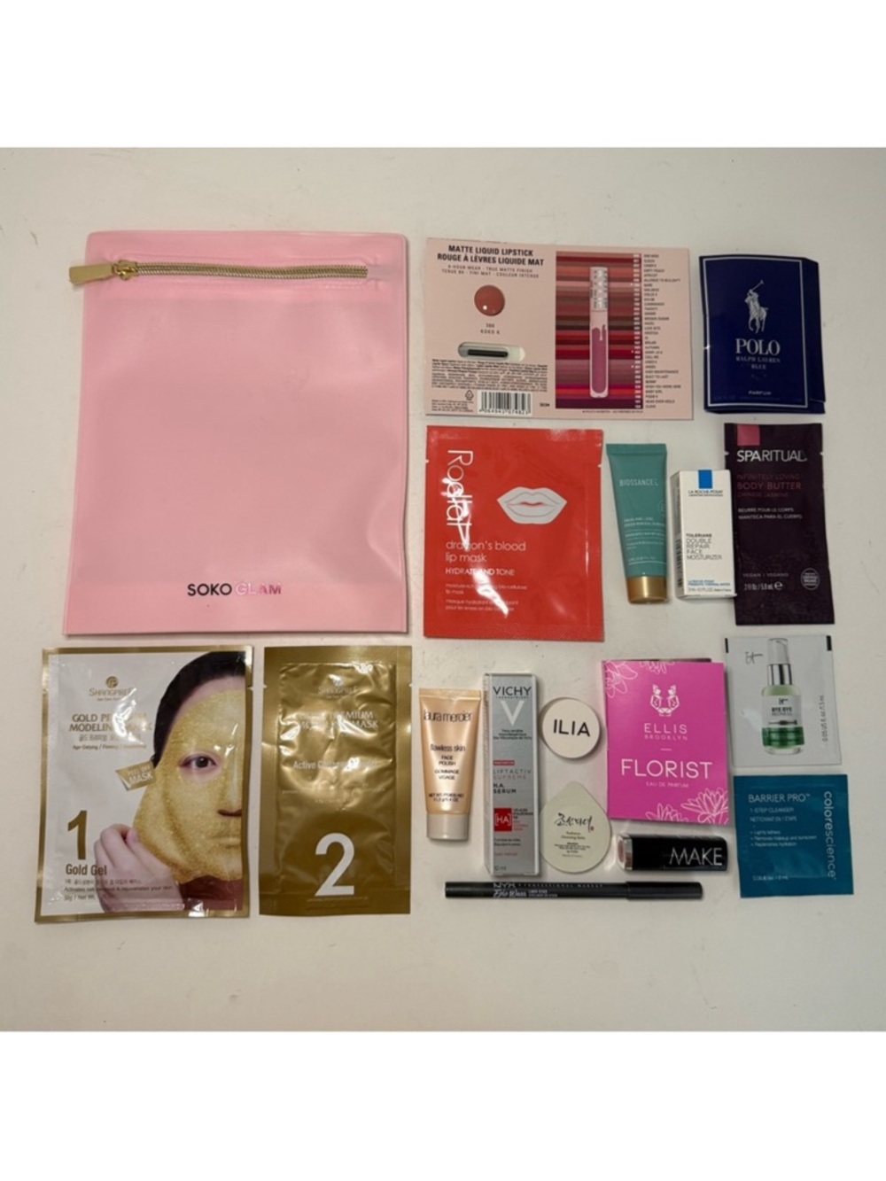 Luxury High End Beauty Skincare Samples Trial Size Bundle with Soko Glam Bag
